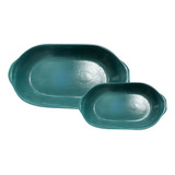 Conjunto Travessa Para Forno Servir Verde Jade P E Mini Casa