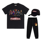 Conjunto Turma Roblox Camiseta Calça Boné Infantil Juvenil