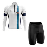 Conjunto Uniforme Ciclista Bermuda E Camisa Branco F1