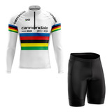 Conjunto Uniforme Ciclista Bermuda E Camisa Uci Branco