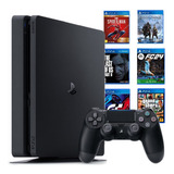 Console Playstation 4 Slim 1tb Standard Sony Cor Preto 1 Controle + 1 Jogo + Quadro Decorativo