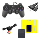 Controle, Memory Card, Cabo De Força E Av Compatível Com Ps2 Cor Preto