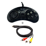 Controle Sega Mega Drive / 6 Botões Turbo + Cabo Av 9 Pinos