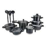 Cookware Set With 4.5l Pressure Cooker And 10 Pieces Of Spatulas, Cracked Black Color