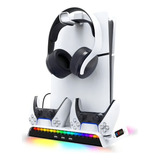 Cooler Vertical Para Ps5 Slim Com Rgb E Suporte Para Headset