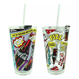 Copo Coca Cola 450ml C/ Tampa Canudo Estilo Geek Quadrinhos