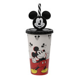 Copo Com Canudo Mickey Para Água E Suco 500 Ml Plasutil