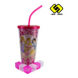 Copo Com Cubos De Gelo Princesas Flores 600ml - Disney Cor Rosa