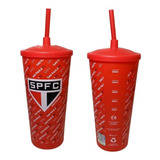 Copo Plastico Com Canudo 500ml Times Futebol - Sao Paulo Fc Cor Vermelho