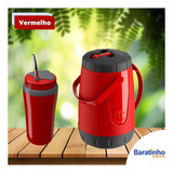 Copo Térmico 650ml + Jarra Pavia 2,5 Litros Tereré Unitermi Cor Vermelho