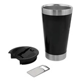 Copo Térmico Inox Preto Com Tampa Abridor 473ml Liso Gelado