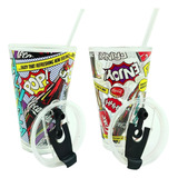 Copo Vidro Coca-cola C/ Tampa E Canudo Quadrinho Geek 450ml