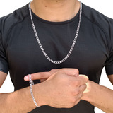 Cordão 70cm + Pulseira 21cm Prata 925 Pura Escama Peixe 5mm