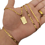 Cordão E Pulseira Banhado A Ouro + Pingente Salmo Tudo Posso