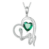 Cordão Feminino De Prata Cobra Coração Zircônia Verde