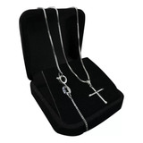Corrente Cordão Fina 60cm Pingente Cruz Prata 925 Legítima