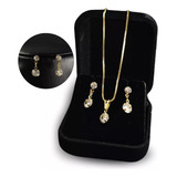 Corrente + Par De Brincos Banho Ouro 18k Pingente Original