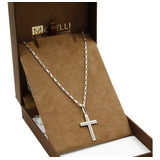 Corrente Prata 925 Masculina Cartier 60cm + Cruz Meio Liso