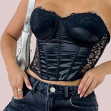 Corselet Cetim Tomara Que Caia Renda Com Bojo Espartilho