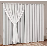 Cortina Blackout Com Voil 2,70x1,80 Para Varão Com Ilhós Cor Branco-gelo