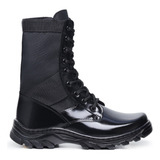 Coturno Militar Com Ziper 100% Couro Extra Leve Palmilha Gel