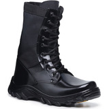 Coturno Militar Com Ziper 100% Couro Extra Leve Palmilha Gel
