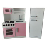 Cozinha Infantil Com Geladeira Branca E Rosa 