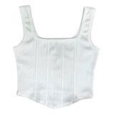 Cropped Alça Corset Moda Gringa Curta Bico Canelada Corselet