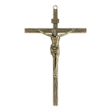 Crucifixo De Parede Todo Em Metal Ouro Velho 25 Cm Ar110