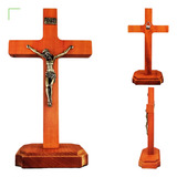 Crucifixo Jesus Mesa Porta Parede Cruz Madeira Nobre + Metal