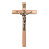 Crucifixo Madeira Parede São Bento Medalha Cruz Sagrada 25cm