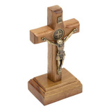 Crucifixo Madeira Tradicional 07cm C/ São Bento Ouro Velho Cor Marrom