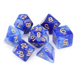 Dados Rpg - Nebulosa Glitter Azul Com Branco C/n° Dourado