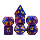 Dados Rpg Conjunto Com Sete - Roxo Com Azul C/ N° Dourado
