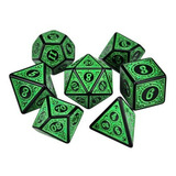 Dados Rpg Conjunto Com Sete - Runas Preta C/n° Verde