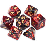 Dados Rpg Conjunto Com Sete - Vermelho Preto C/ N° Dourado