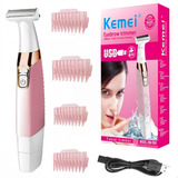 Depilador Feminino Bivolt Recarregável Rosa Kemei Km-1900