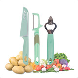 Descascador De Legumes Aço Inox Batata Com Faca Abridor Kit