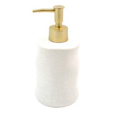 Dispenser Porta Sabonete Líquido Alcool Gel Lavado Cerâmica Cor Branco E Dourado