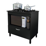 Dullar Móveis Balcão De Cozinha Compacto Para Cooktop 4 Ou 5 Bocas Com 1 Porta E Nicho Para Forno Cor Preto