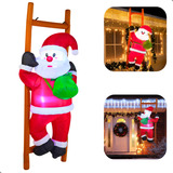 Enfeite Natal Boneco Inflável Papai Noel Grande Escada 1,80m Cor Vermelho/marrom Bivolt