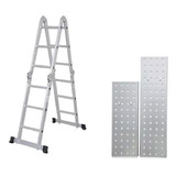 Escada Articulada De Aluminio 12 Degraus 3,32 Metros + Plataforma Multifuncional Cor Cinza Garden Life