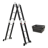 Escada Dobrável 4x3 12 Degraus 3,32 + 2 Cestos Black Edition Cor Preto