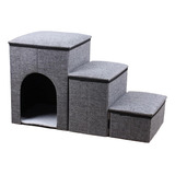 Escada Dobrável Para Pets Gatos Cães 3 Em 1 Casinha E Baú