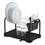 Escorredor Duplo Porta Talheres Pratos Copos Bandeja Cozinha Preto E Cromado