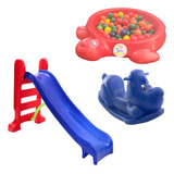 Escorregador Infantil 3 Degraus+cachorrinho+tartaruga+50bol