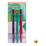 Escova Dental Kess Pro 6580 Extra Macias - 3 Unidades Cor Roxa Verde Rosa