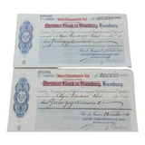 Escripofilia 2 Grandes Cheques Banco Alemão 1921 Selo Fiscal