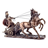 Escultura Carruagem Biga Romana Cavalos Epico 28x11x17 Cm