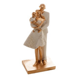 Escultura Decorativa Casal Com Filho Enfeite Família Mãe Pai Cor Dourado